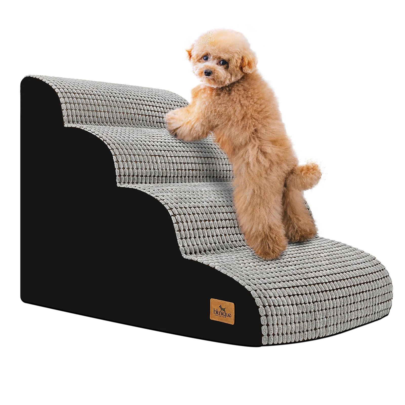 Fine blunique Dog Stairs for Small Dogs — 4-Step Curved Ramp 20.5 High Non-Slip Waterproof Cover Artisan