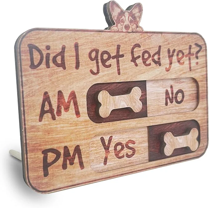 Stylish Dog Feeding Tracker-AM PM 2-Meal Wooden Fridge Magnets Consistent