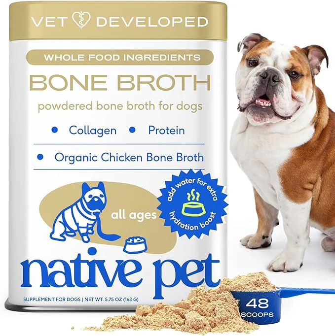 Superior Native Pet Bone Broth for Dogs and Cats - Chicken Bone Broth Powder Dog Food Toppers for Picky Eaters - Provides Extra Nutrition for Joint Strength Immune Support Heart Health - 48 ScoopsAbout This Minimalist