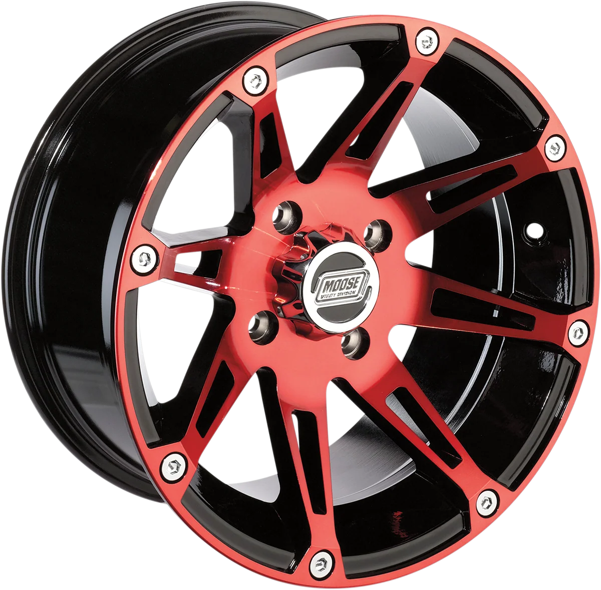 Durable MOOSE UTILITY Wheel - 387X - Rear - Anodized Red Black - 12x8 - 4 110 - 4 4 387ML128110BWR4 Smart