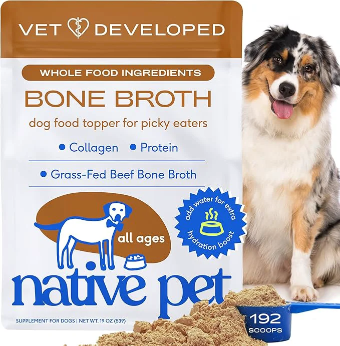 Elite Native Pet Bone Broth for Dogs and Cats - Made with Beef Bone Broth Dog Food Toppers for Picky Eaters- Provides Extra Hydration Nutrition for Joint Strength Immunity Heart Health-192 ScoopsAbout This Elegant