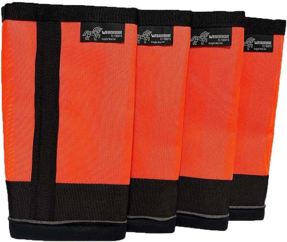 Luxury Warrior Fly Boots for Horses - Breathable Mesh Horse Boots for Fly Protection Leg Comfort - Set of 4 Knight Warrior Neon Orange Excellent