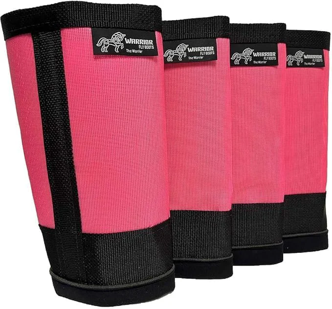 Outstanding Warrior Fly Boots for Horses - Breathable Mesh Horse Boots for Fly Protection Leg Comfort - Set of 4 The Warrior Neon Pink Green