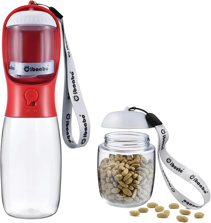 Specialty Dog Water Bottle with Food Container Travel Puppy Water Bowl Portable Pet Premium