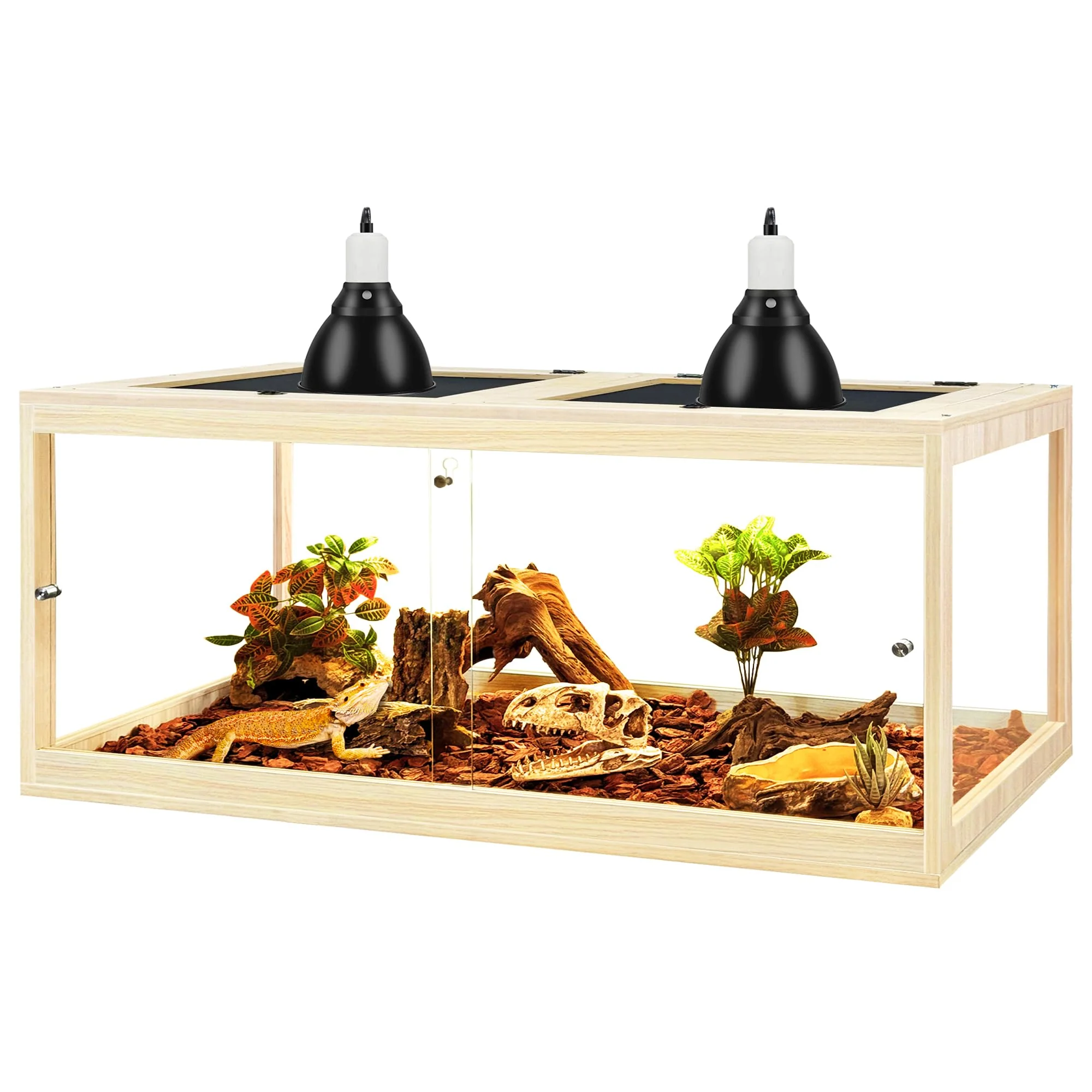 Responsible PROLEE Tempered Glass Reptile Tank – Oak 81 Gallon Bearded Dragon Habitat Double Doors Mesh Roof Excellent