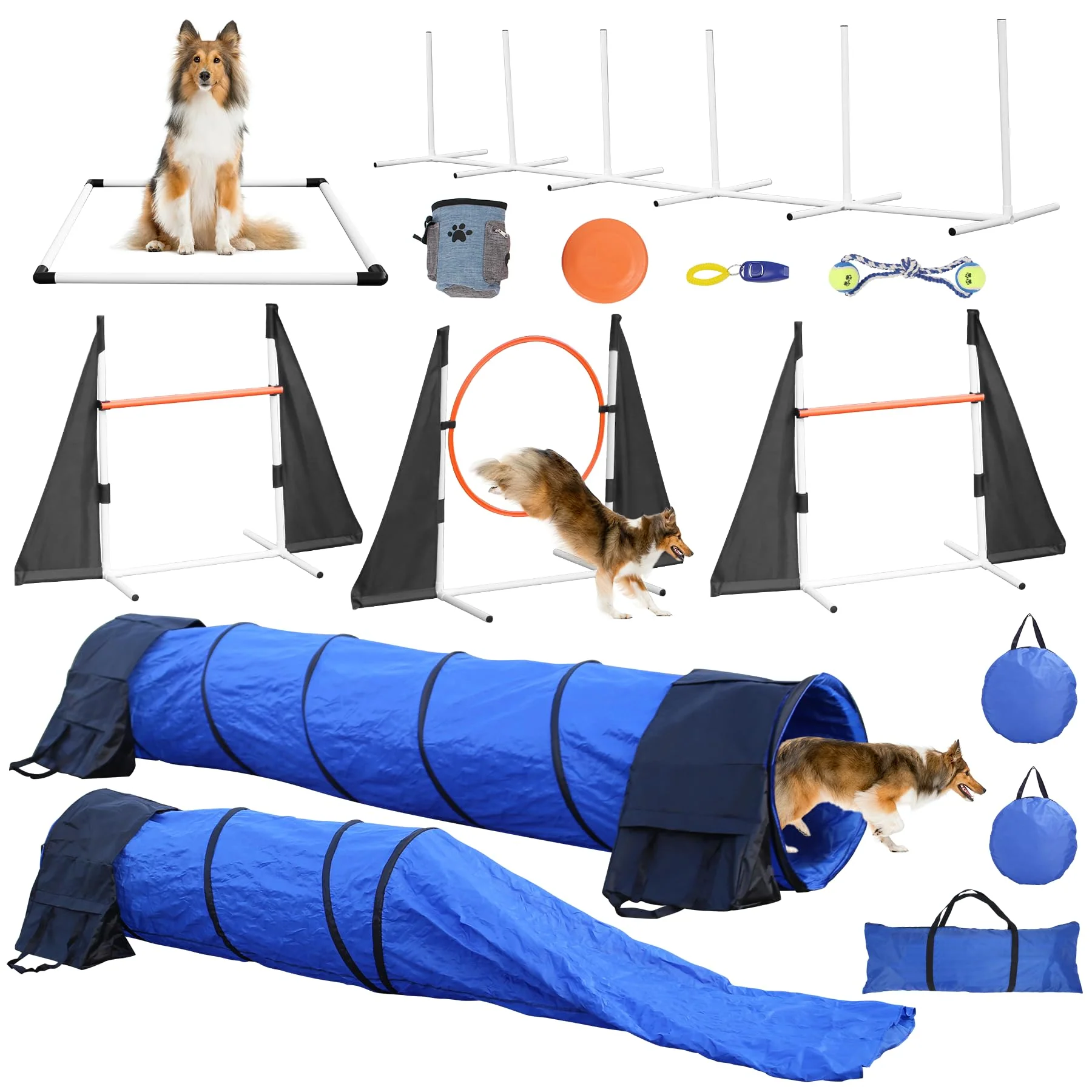 Green POPMOON Agility Training Equipment for Dogs – 13-Piece Backyard Indoor Course Blue Luxury