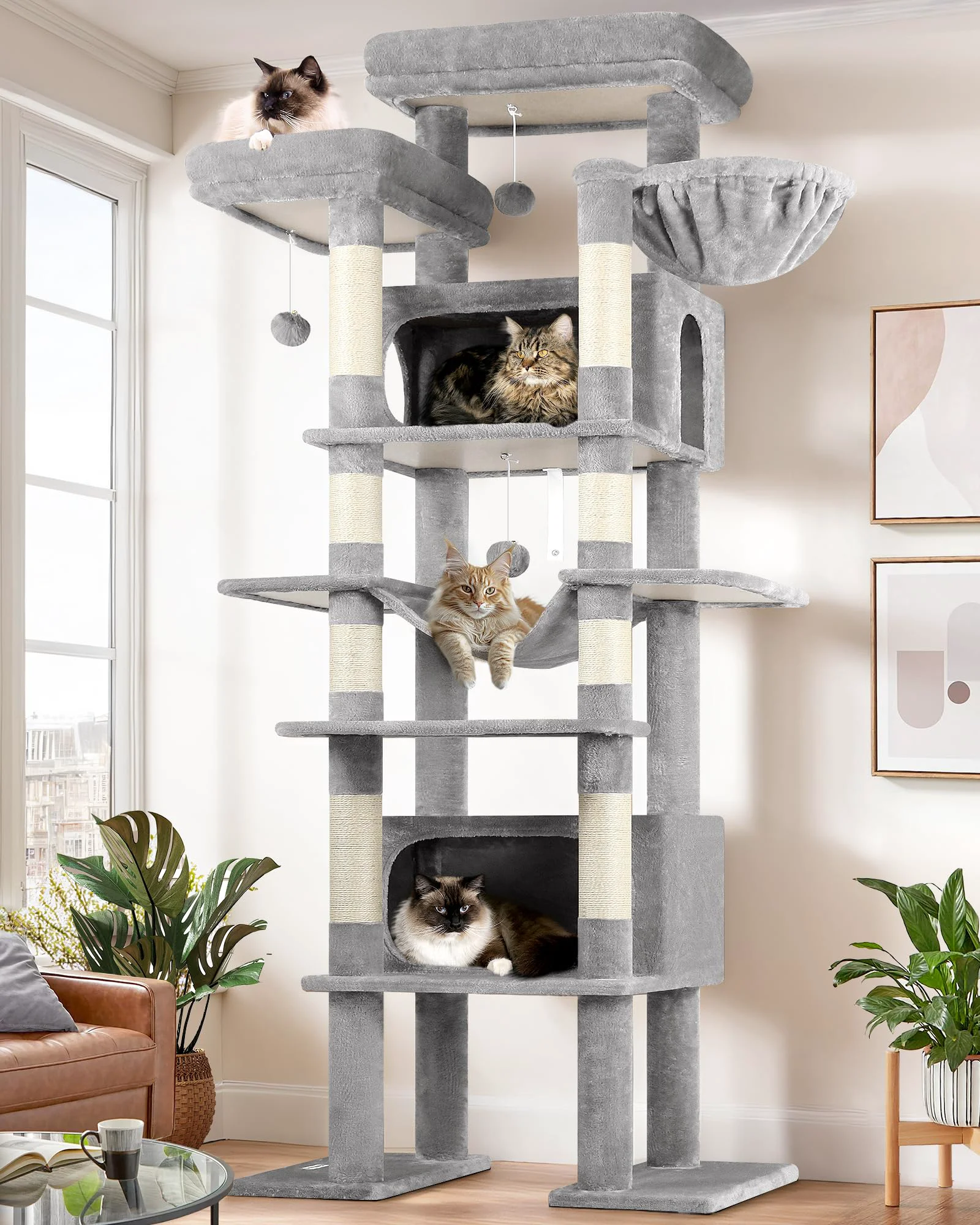 Advanced Globlazer XXL Giant Cat Tree - 83-Inch Indoor Cat Tower Light Grey Minimalist