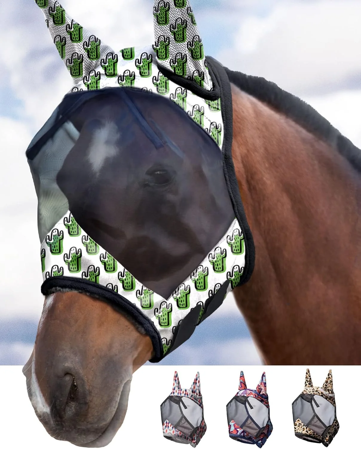 Verified Harrison Howard LumiVista Horse Fly Mask Standard with Ears UV Protection for Horse Green Cactus L Full Size Contemporary