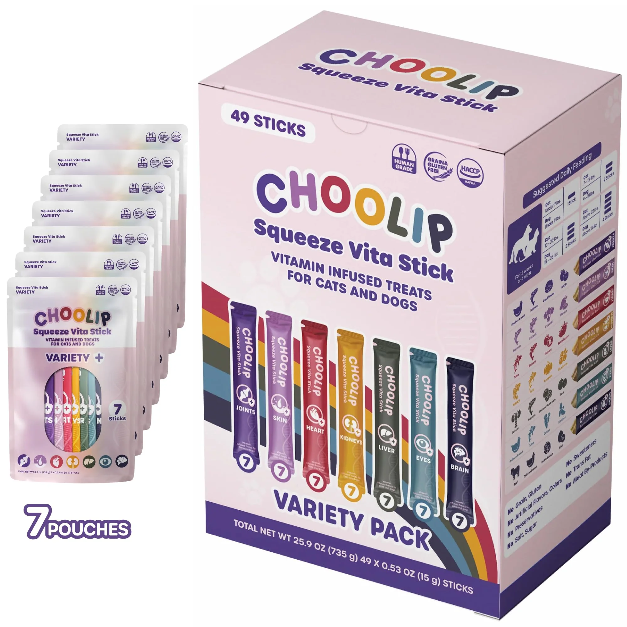 Comfortable Choolip Squeeze Vita Stick Lickable Treats – 49-Count Multivitamin Variety Pack for Cats Dogs All Life Stages Verified