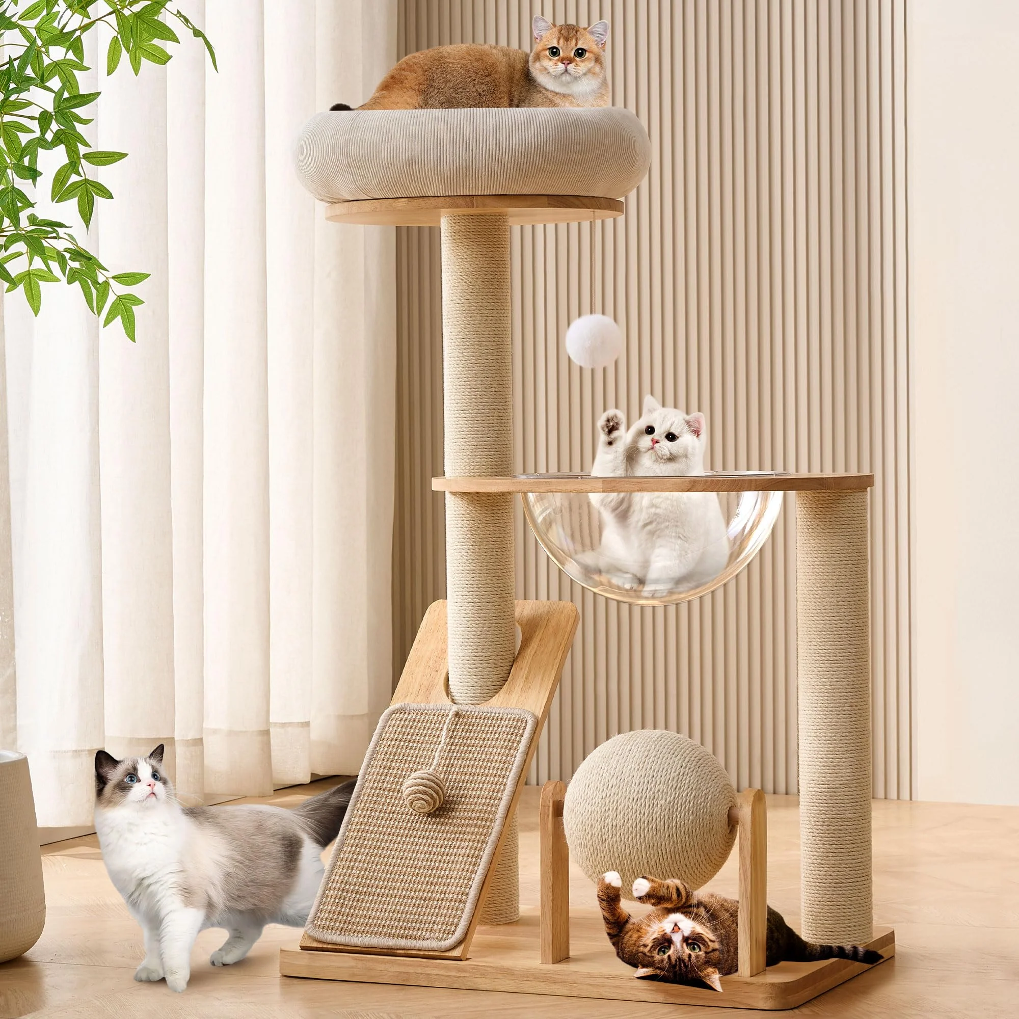 Carefully Designed HITTITE Solid Wood Cat Tree Tower – 37.8-Inch Indoor Cat Furniture with Scratching Post Responsible