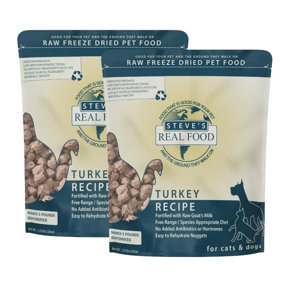 Artisan Steve's Food ze-Dried Raw Nuggets 2-Pack – Turkey Recipe for Dogs Cats 20 oz Bags Specialty