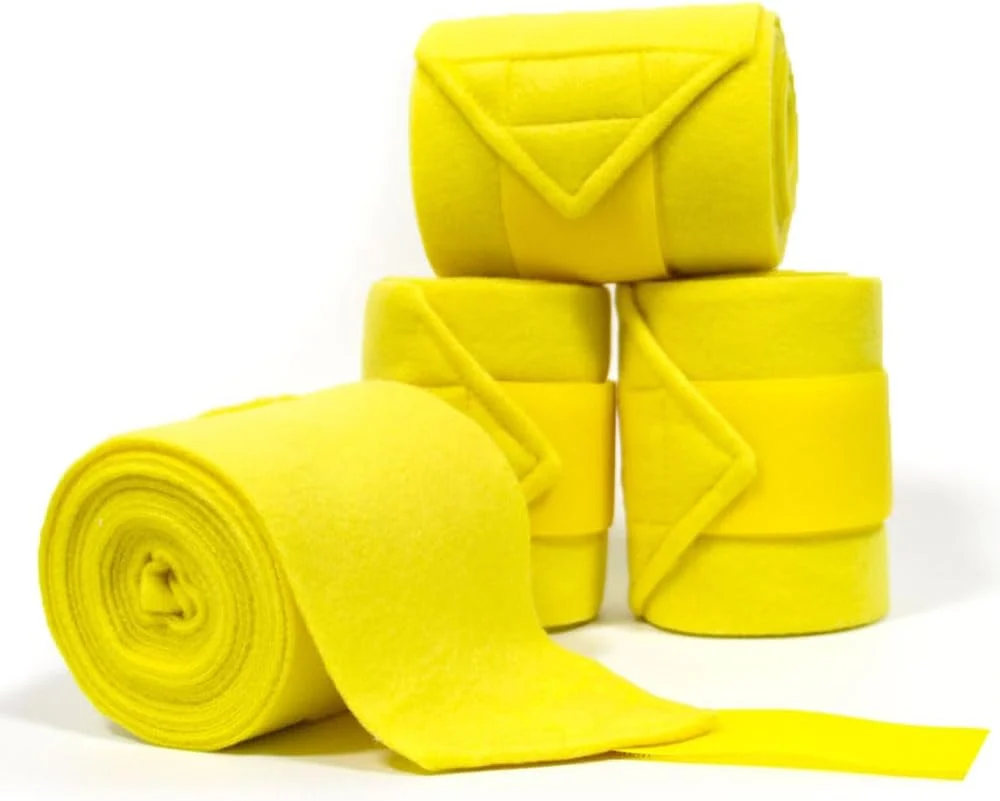 Flexible Horse Polo Leg Wraps Soft Fleece Wraps Equestrian Leg Bandage 4-Pack Cob 8.2ft Yellow Detailed