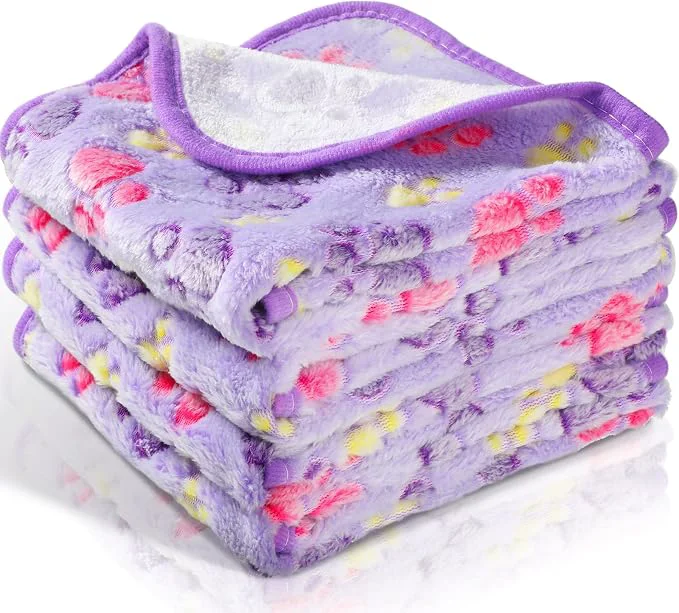 Premium Material Tatuo 4 Pcs Dog Blanket for Pet Puppy Teething Toys Paw Print Fleece Blanket Sophisticated