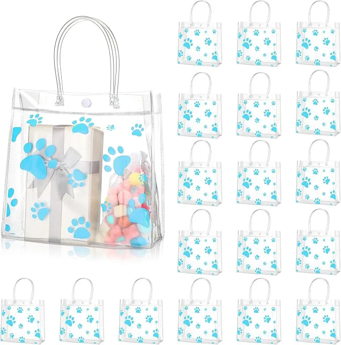Enhanced Teling 20 Packs Dog Paw Clear PVC Gift Bags Genuine