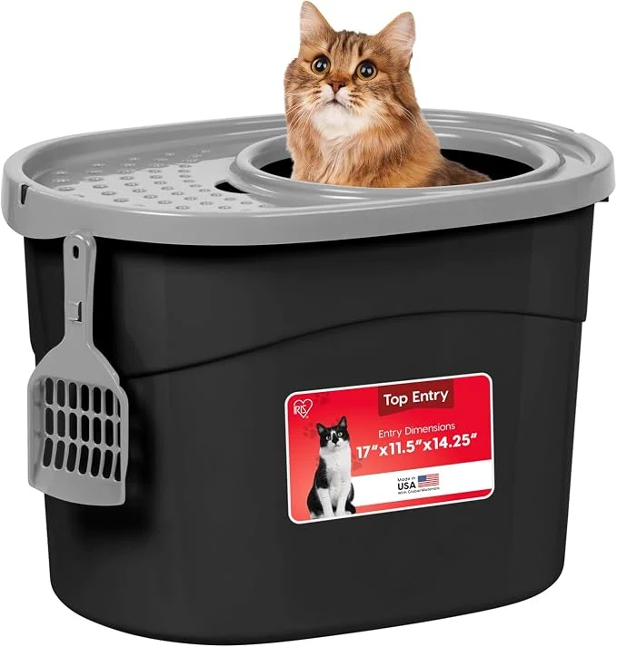 Classic IRIS USA Top Entry Cat Litter Box Large Enclosed User-Friendly