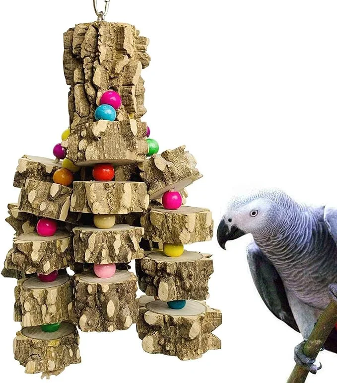 World-Class PINVNBY Macaw Toys Extra Large Parrot Toys Natural Wood Bird Chewing Toys Luxury