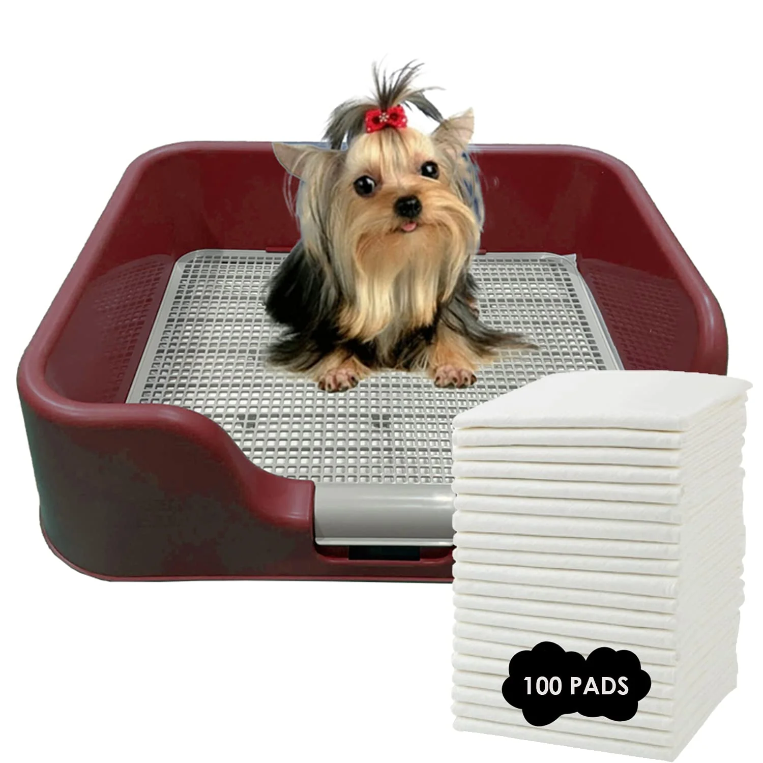 Classic PS KOREA Indoor Dog Potty Tray with 4-Sided Walls – Leak-Proof No-Mess Wine 100 Pee Pads Premium Material