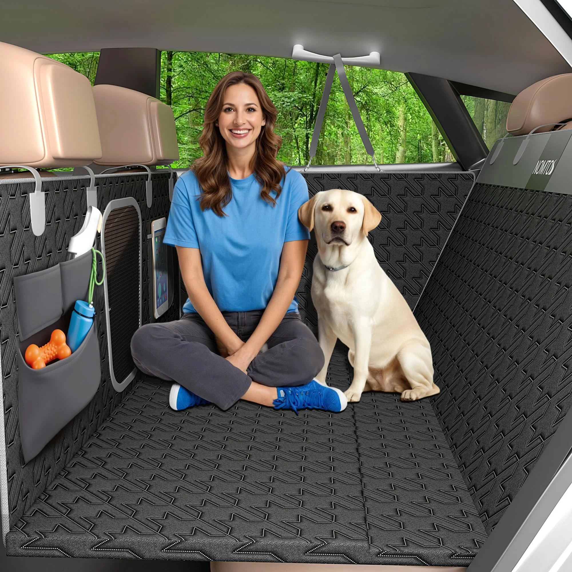 Crafted NOMTOS Upgraded Durable Hard-Bottom Dog Car Seat Cover – Waterproof Foldable Seamless Back Seat Extender L Efficient