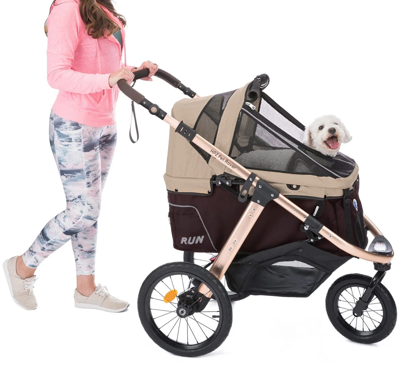 Minimalist HPZ Pet Rover Run Performance Jogging Stroller – All-Terrain 3 Modes Aluminum Frame Taupe Prestigious