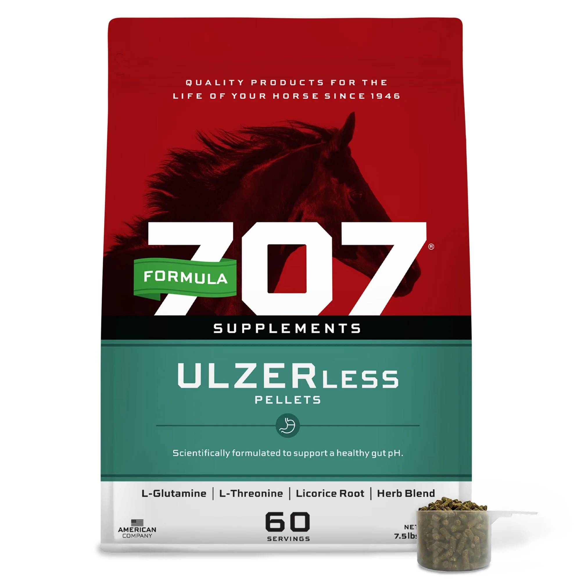 Solid Formula 707 ULZERless Equine Supplement Natural Gut Support for Ulcer Risk 7.5 lb Bag Safe
