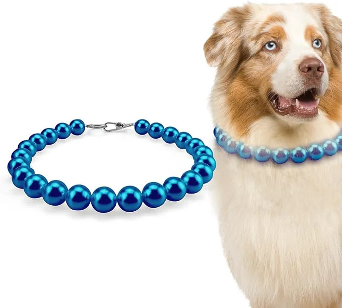 Long-Lasting KUDES Chunky Pearl Dog Necklace Beads 20mm Elegant Classic Super Big Pearl Collar Necklace Accessories for Medium Large Dogs Occasions and Gatherings Navy Blue XL Neck Girth 18.5''-20'' About ThisOverview High-Quality
