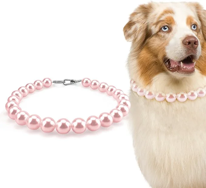 Certified KUDES Chunky Pearl Dog Necklace Beads 20mm Elegant Classic Super Big Pearl Collar Necklace Accessories for Medium Large Dogs Occasions and Gatherings Pink 3XL Neck Girth 20.5''-23'' About ThisOverview Relaxed