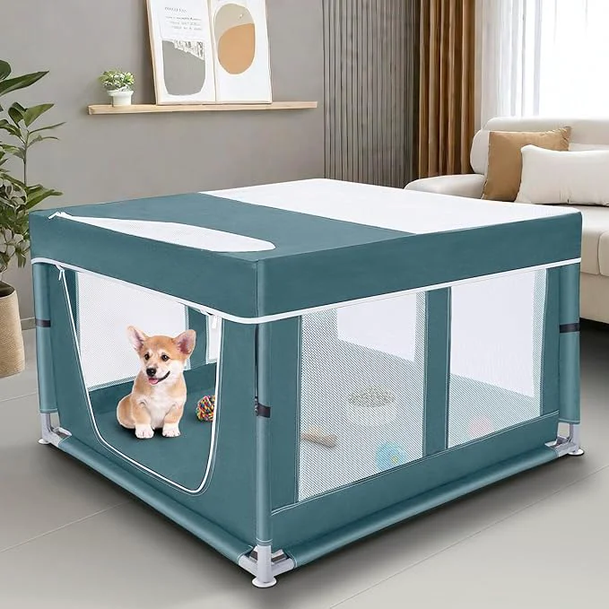 Superior Dog Kitten Playpen with Cover 42x42 x25.5 Puppy Playpen for Small Pet with See-Through Topper Proof GreenAbout ThisOverview Professional