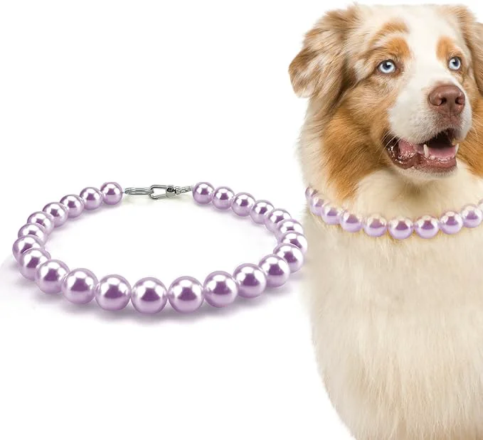 Breathable KUDES Chunky Pearl Dog Necklace Beads 20mm Elegant Classic Super Big Pearl Collar Necklace Accessories for Medium Large Dogs Occasions and Gatherings Purple 2XL Neck Girth 19''-21.5'' About ThisOverview Excellent