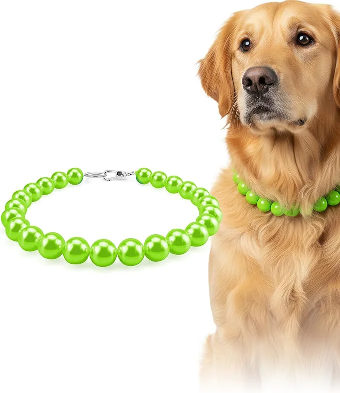 Trendy KUDES Chunky Pearl Dog Necklace Beads 20mm Elegant Classic Super Big Pearl Collar Necklace Accessories for Medium Large Dogs Occasions and Gatherings Light Green L Neck Girth17''-18.5'' About ThisOverview Stylish
