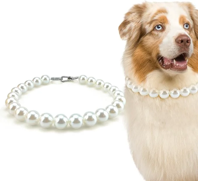 World-Class KUDES Chunky Pearl Dog Necklace Beads 20mm Elegant Classic Super Big Pearl Collar Necklace Accessories for Medium Large Dogs Occasions and Gatherings White 4XL Neck Girth 22.5''-25'' About ThisOverview Unique