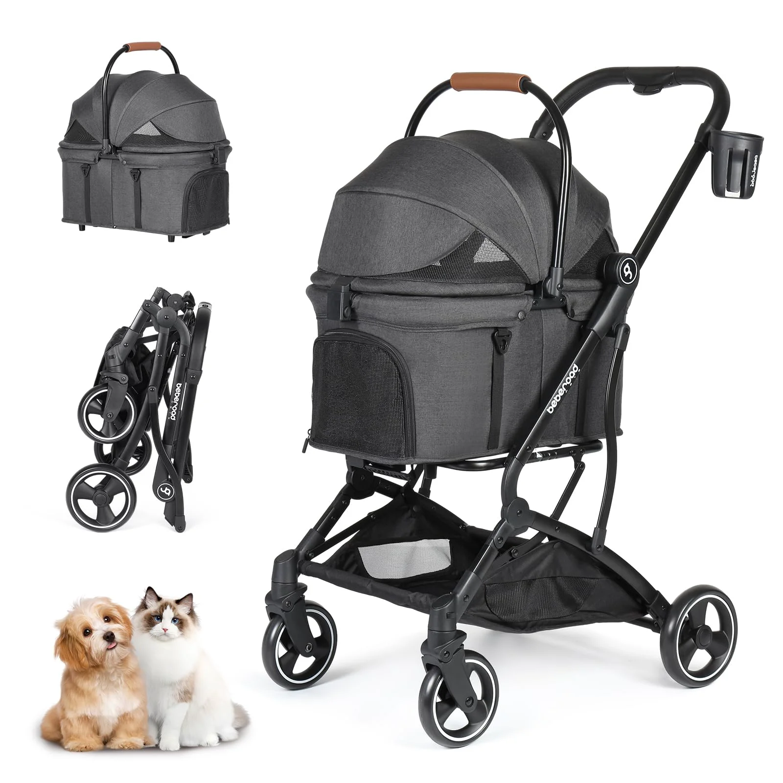 Trendy Beberoad Pets T3 Foldable Pet Stroller – 3-in-1 Lightweight Stroller for Small Dogs Cats Enhanced
