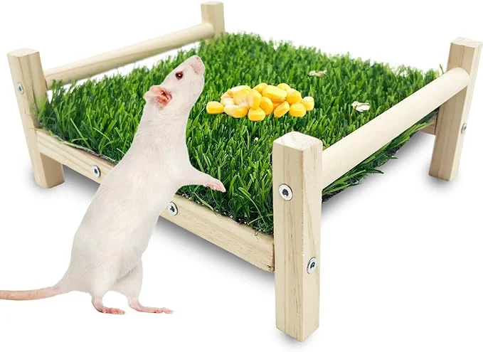 Versatile FlidRunest Wooden Rat Foraging Toys Artificial Grass Foraging Mat for Rats Safe Rats Enrichment Toys Activities Boredom Relief Hanging Bed for Pet RatAbout ThisOverview Original