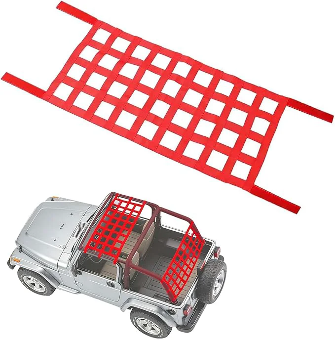 Soft Red for Jeep Hammock Cargo Net Compatible for 1987-2024 Jeep Wrangler YJ TJ JK JL LJ JKU JLU JT Gladiator JT High-Visibility Nylon for Jeep Hammock Car Ceiling Cargo Net Overhead StorageAbout ThisOverview Refined