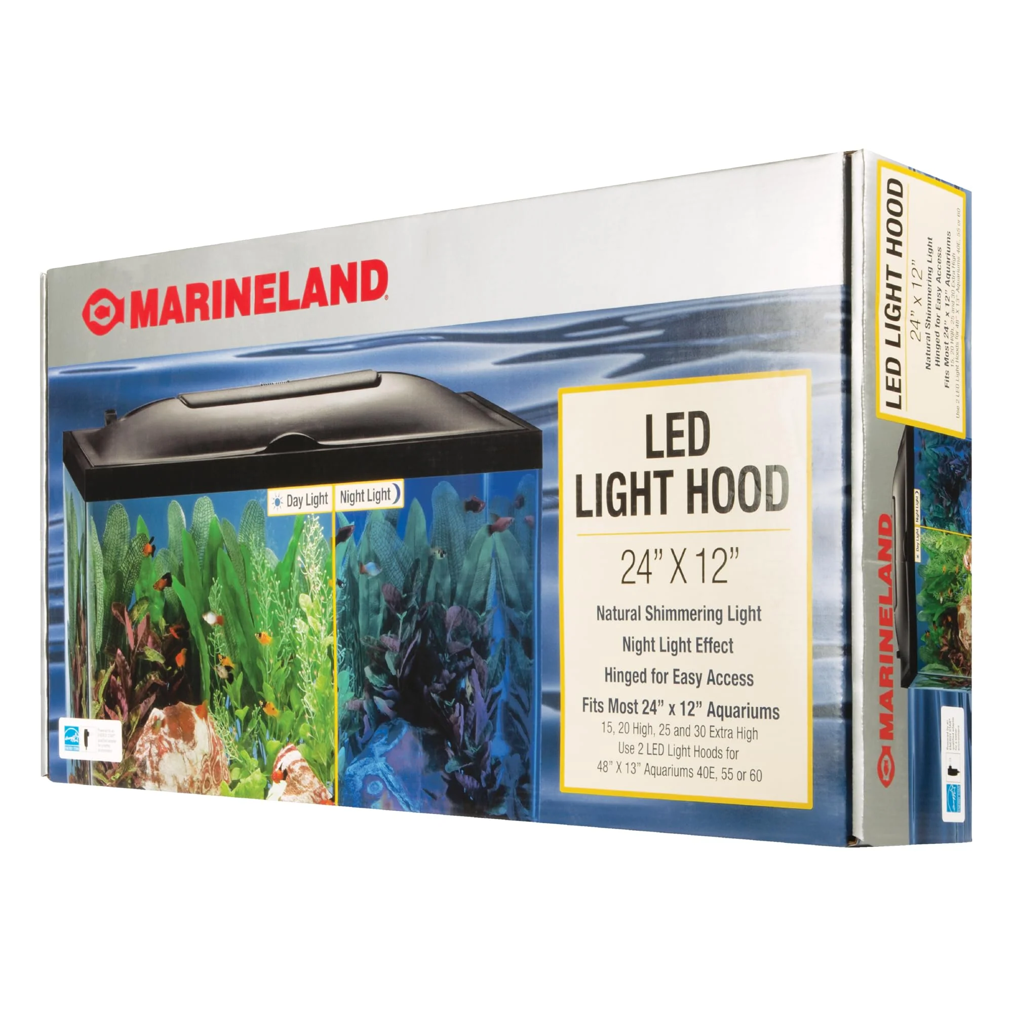 Certified Marineland LED Light Hood for Aquariums 24x12 in – Day Night Lighting Official