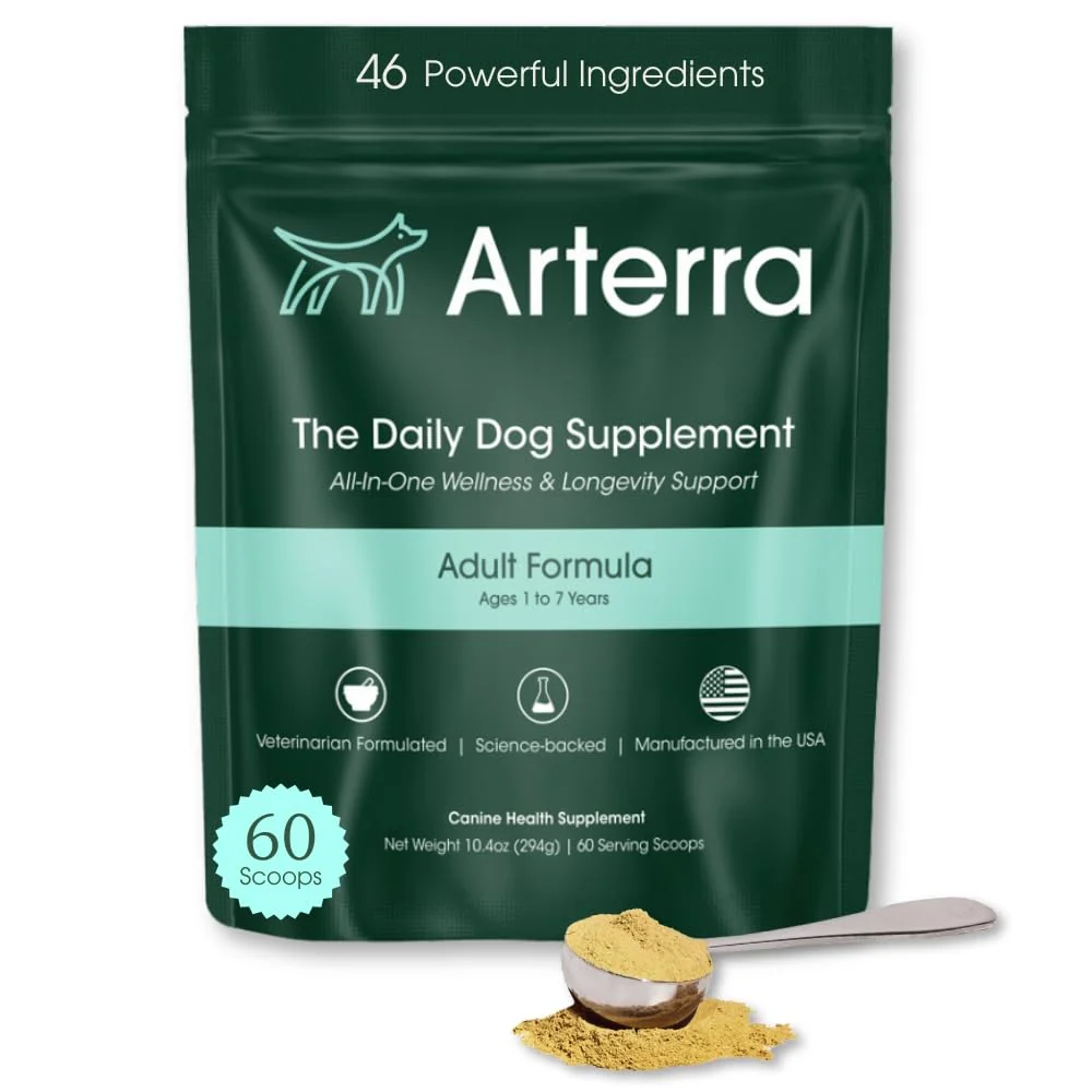Elite Arterra Pet Science – Adult Dog Supplement Topper 46 Ingredients for Gut Immune Brain Health 60 Scoops Recyclable