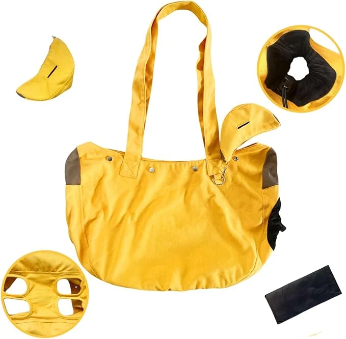 Minimalist SNOWLOVE Pet Carrier Tote Bag Yellow Canvas with Dog Design Large Capacity Shoulder Bag with Accessory Pouch Smooth
