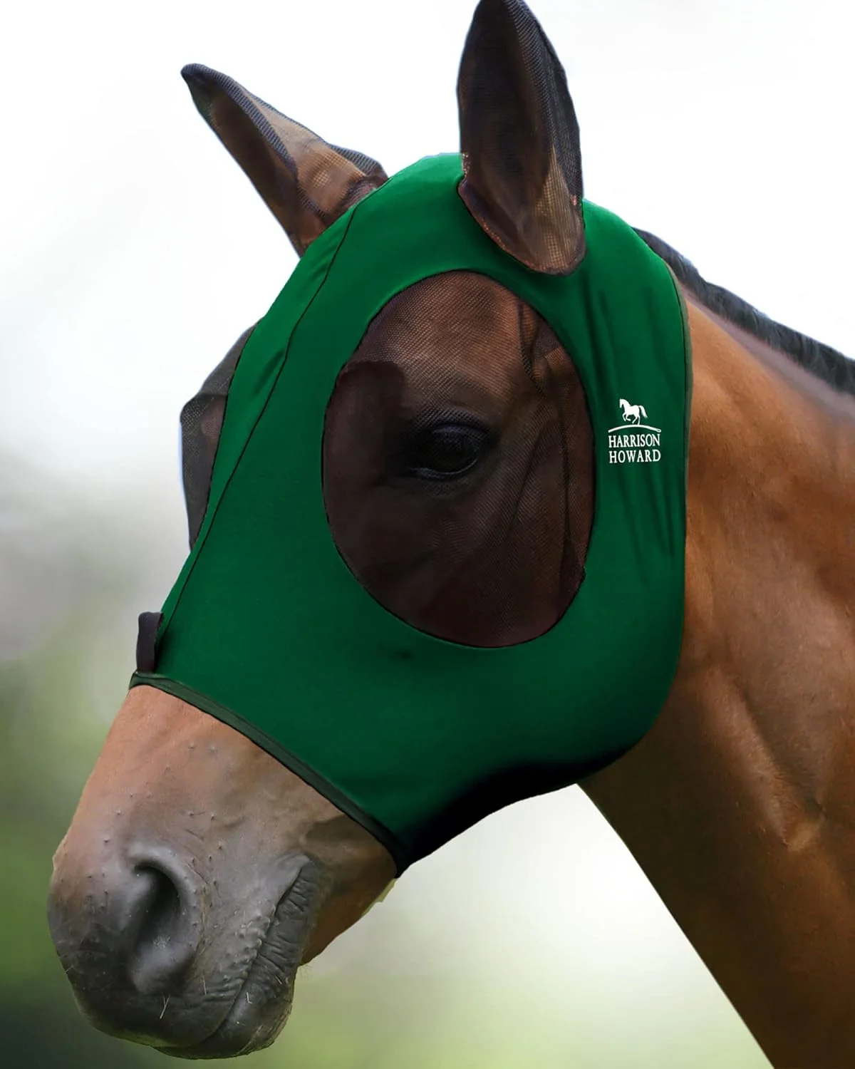 First-Class Harrison Howard Super Comfort Stretchy Fitting Horse Fly Mask with UV Protection Soft on Skin with Breathability Deep Green Pony Comfortable