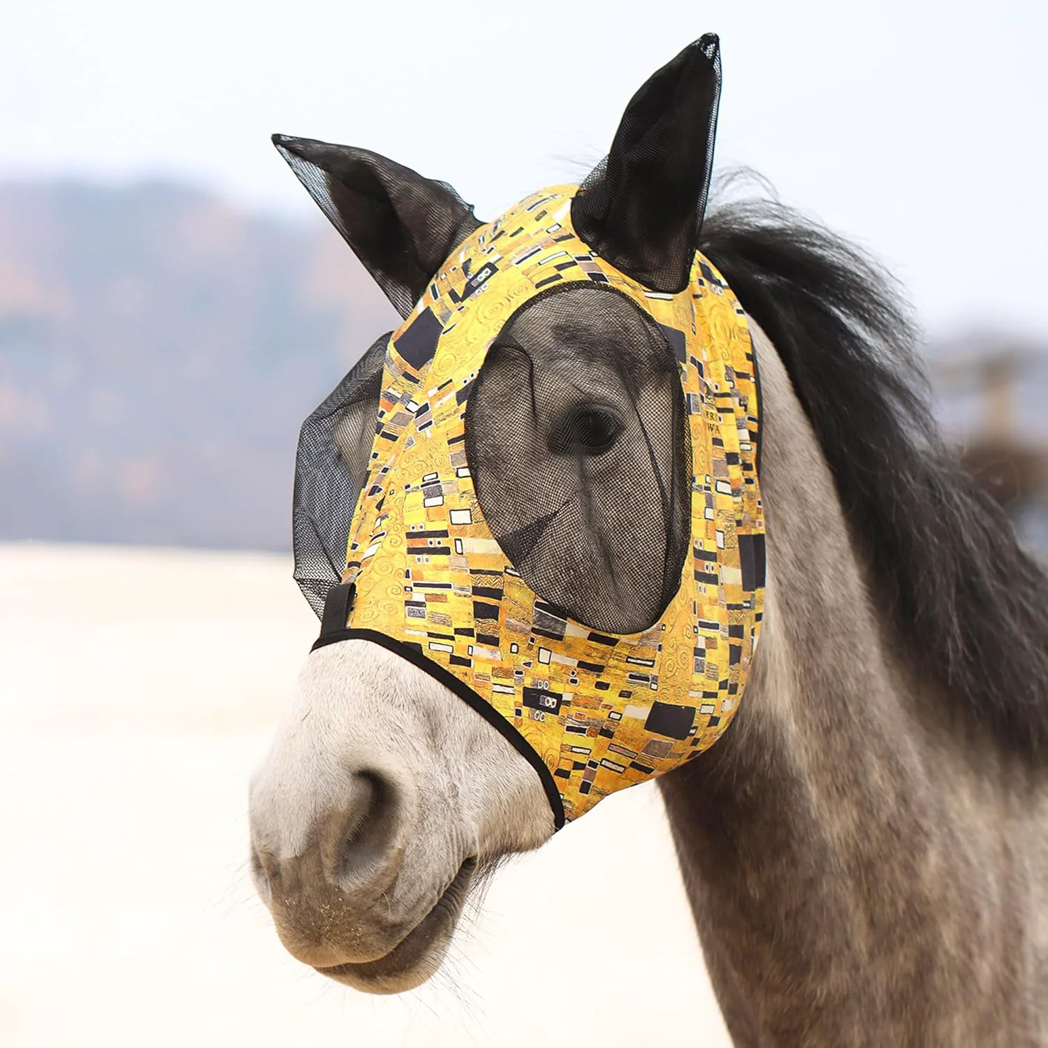 Responsible Harrison Howard Super Comfort Stretchy Fly Mask Large Eye Space with UV Protection Soft on Skin with Breathability Golden Shape M Top-Quality