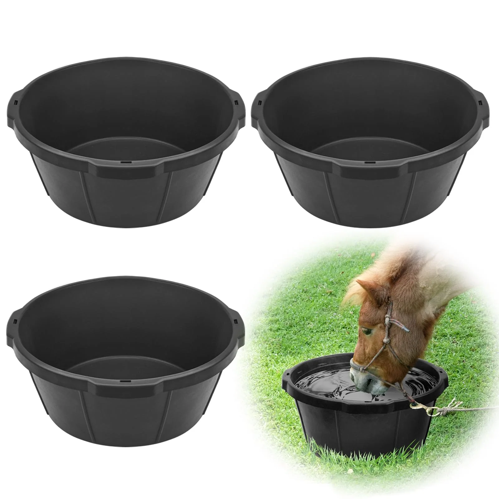 Dependable GINDOOR 3-Pcs Heavy-Duty Rubber Feed Pan Set – 26 Qt 6.5 Gal Livestock Buckets Next-Generation