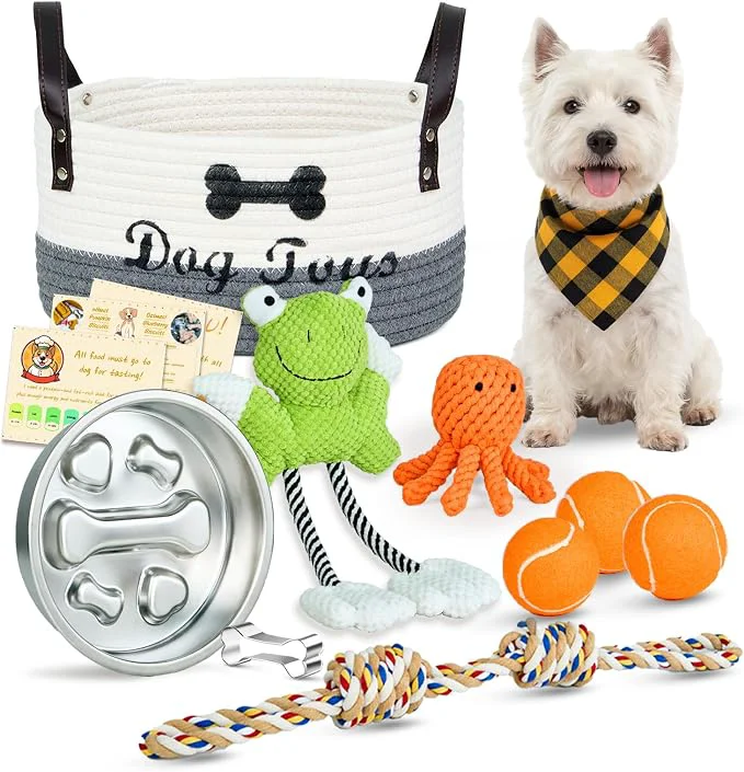 Easy-to-Use 14Pcs New Puppy Gift Basket by FlairGifts - Chew Toys Refined