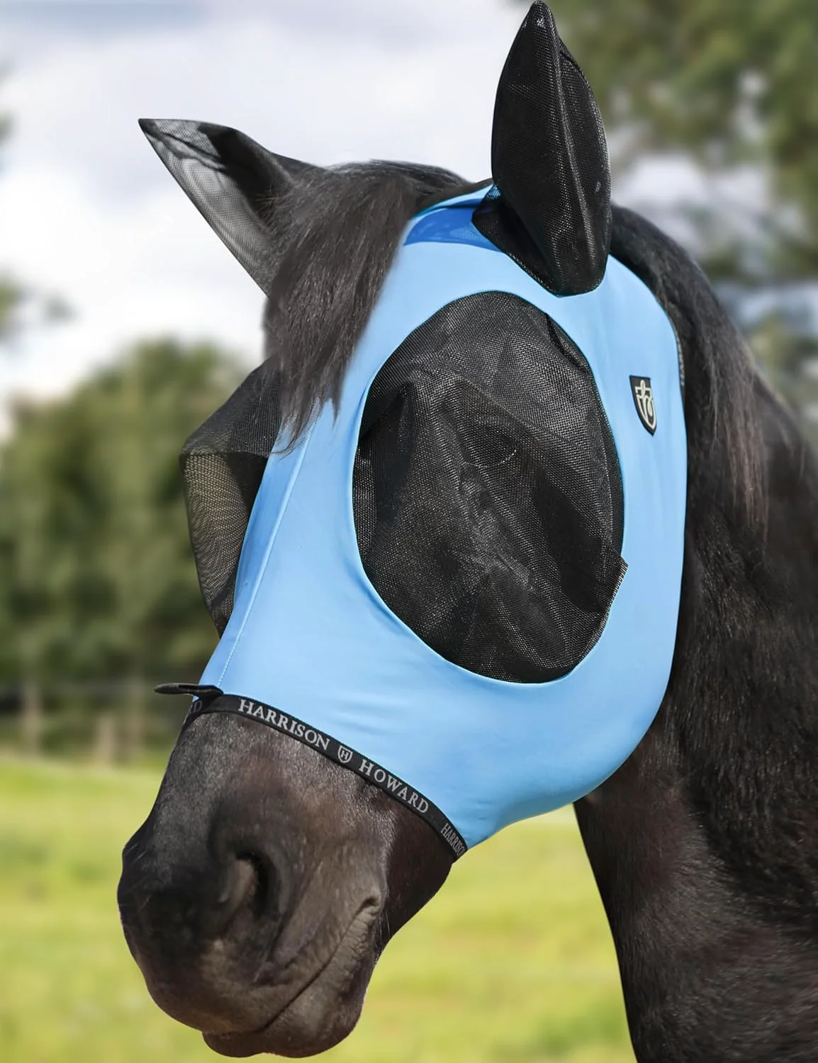 Casual Harrison Howard Horse Fly Mask with Forelock Opening Stretch Breathable and Comfortable for Horses UV -Protection Ice Blue M Elegant