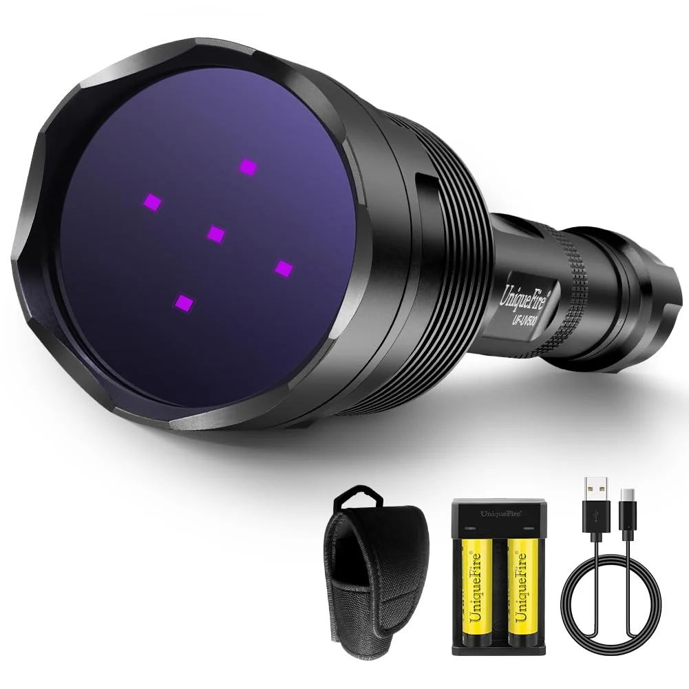 Green UniqueFire UF-UV500 365nm UV Flashlight – 5 LEDs 70ft Range Rechargeable First-Class