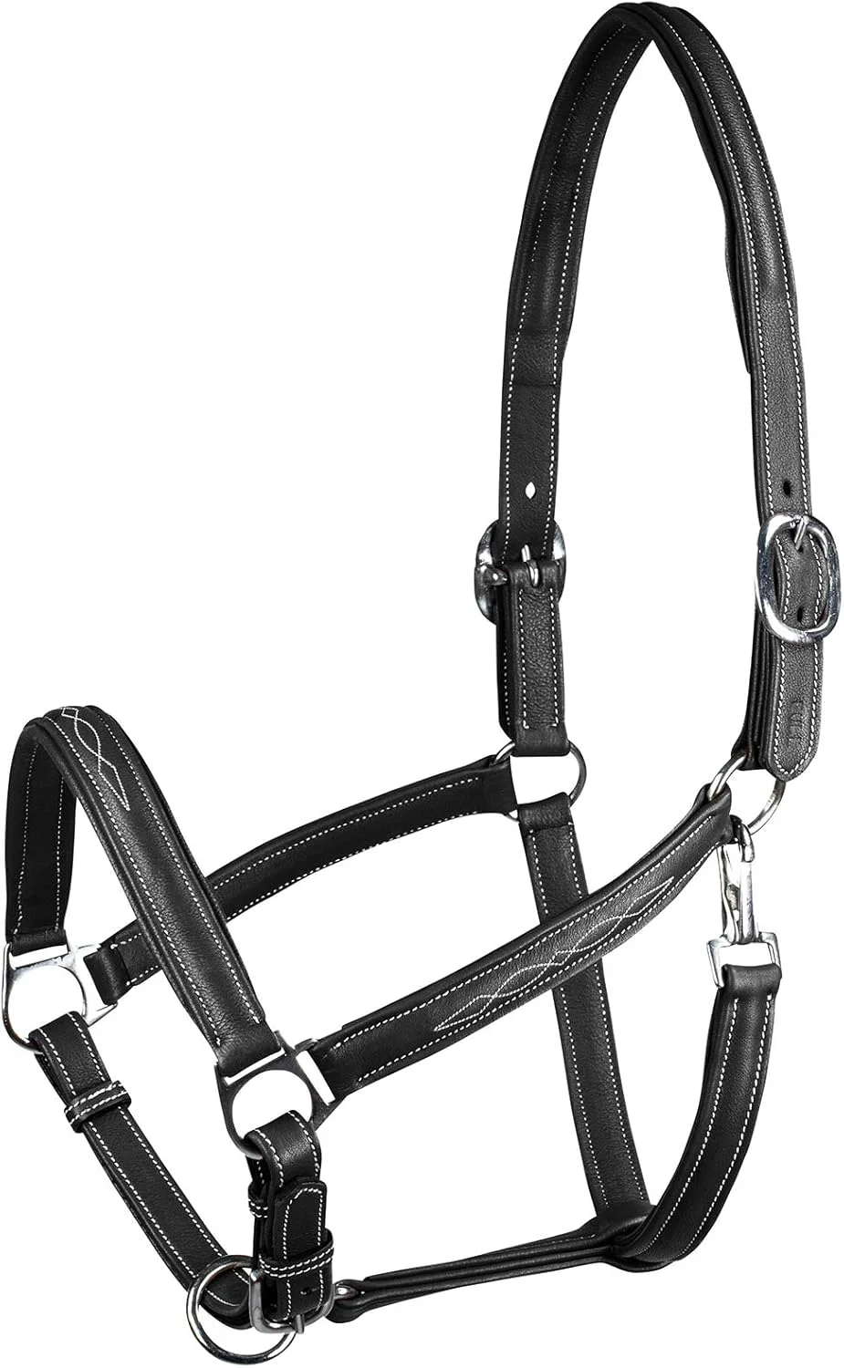 Comfortable HORZE Warren Soft Adjustable Leather Horse Halter Stainless Steel Hardware - Black - Cob Fashionable