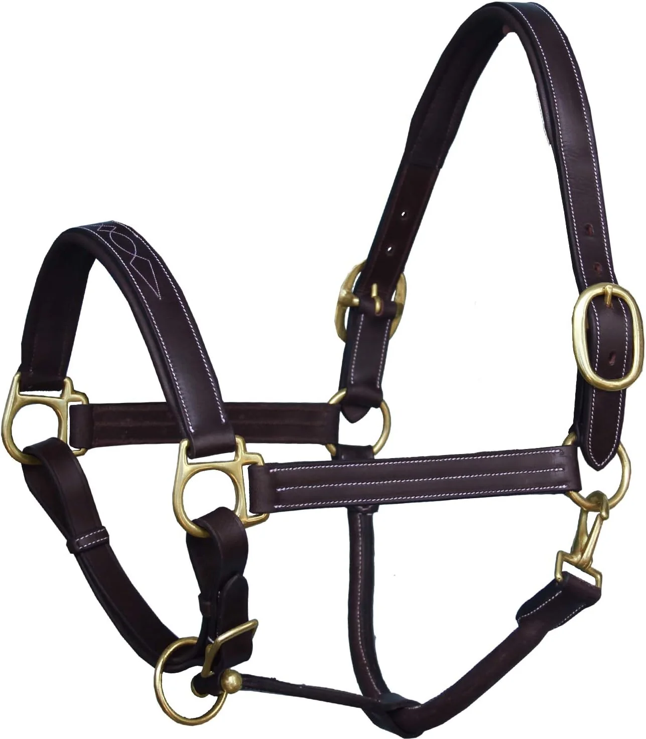Convenient Exion Leather Horse Halter with Fancy Stitching Black Brown Padded Halter with Brass Hardware Quick-Release Snap Adjustable Leather Halter – Cob Full Over Pony Sizes Carefully Designed