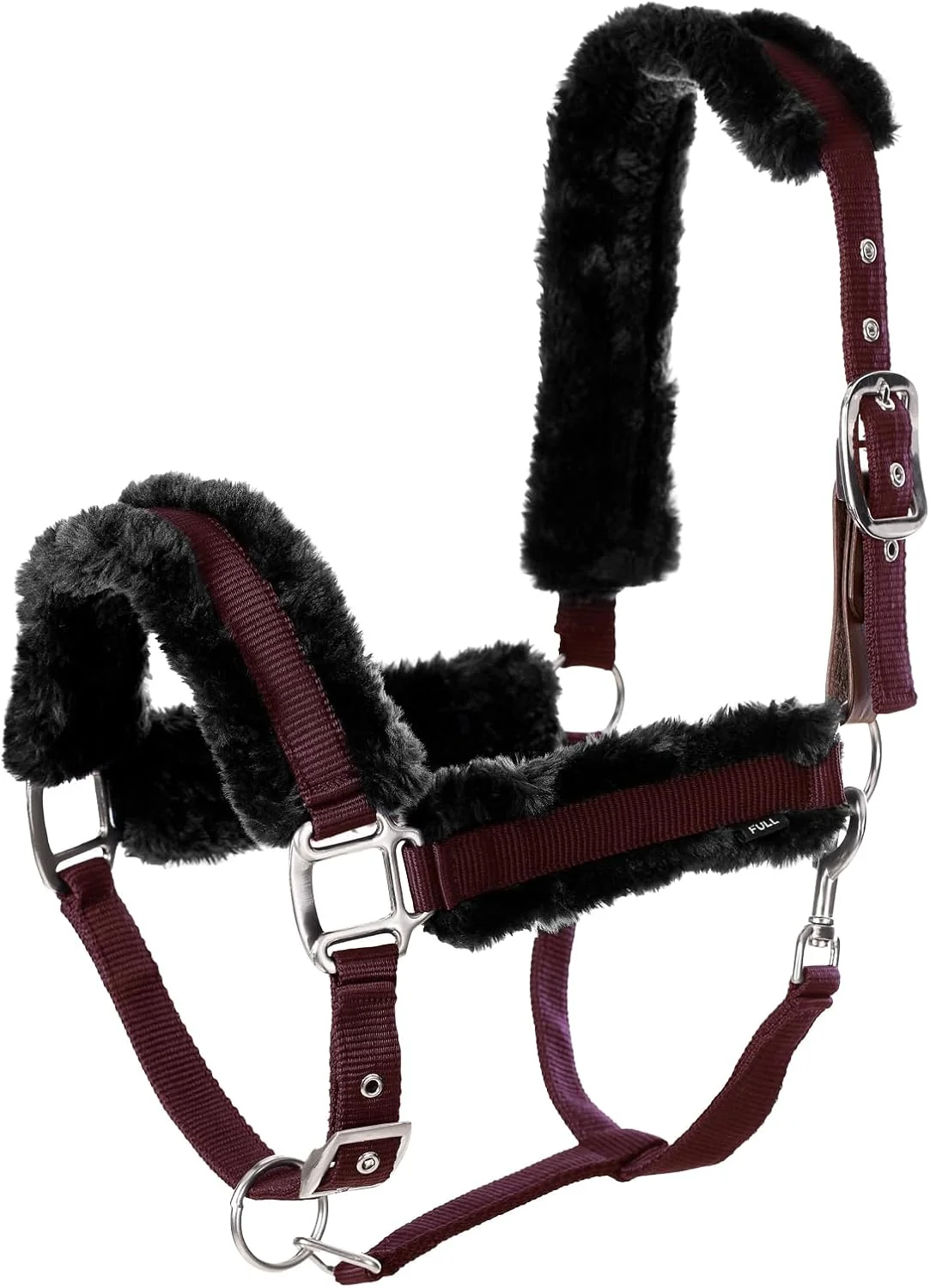 Certified Equinavia Valkyrie Soft Ultra Fleece Padded Adjustable Breakaway Horse Halter - Wine Red Black - Cob Natural