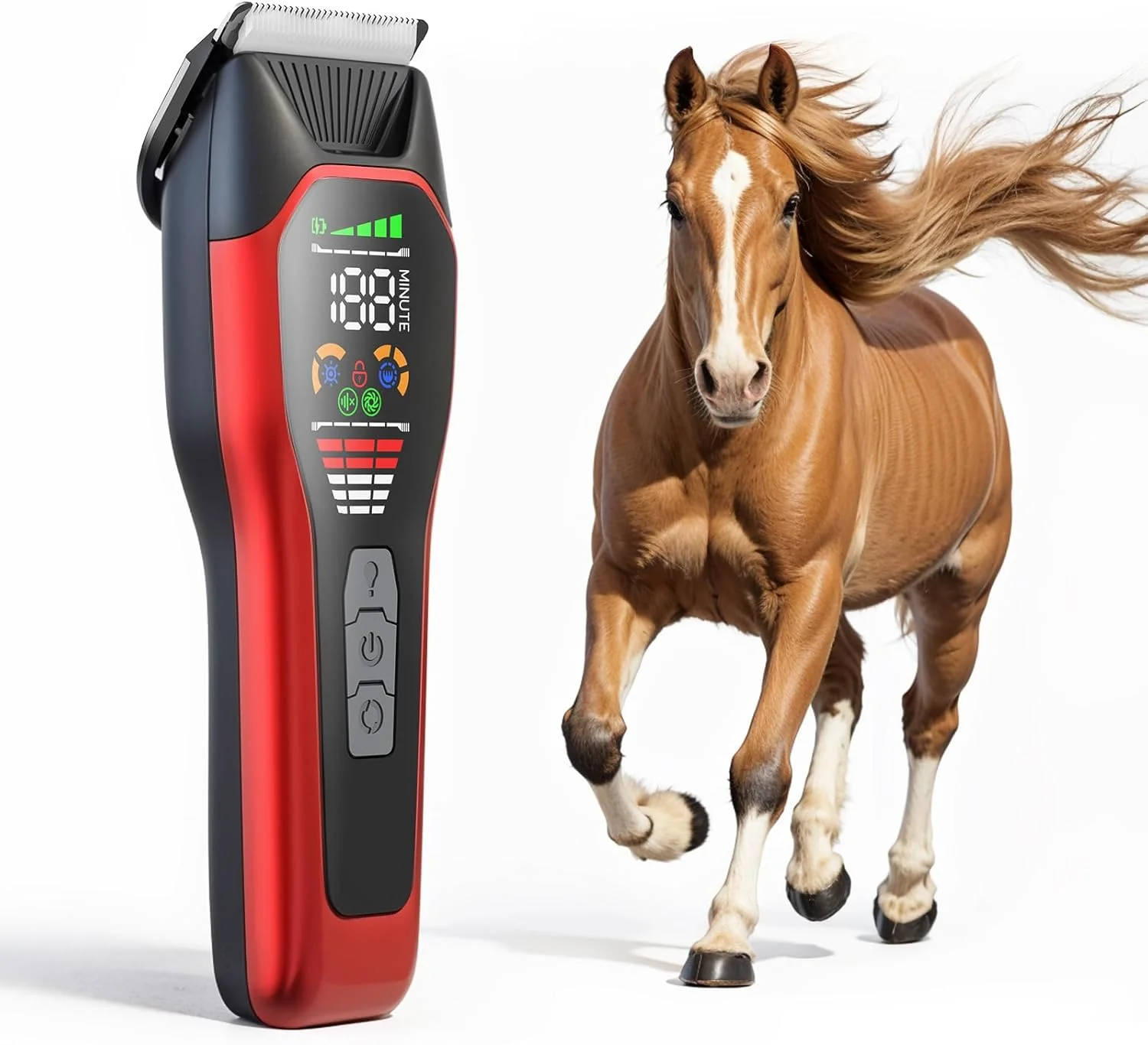 Healthy Horse Clippers Quiet 2-Speed Horse Grooming Clippers Rechargeable Pet Shaver for Matted Long Hair Cordless Wide-Blade Powerful Horse Trimmer Kit for Thick Coat 066 Red Responsible