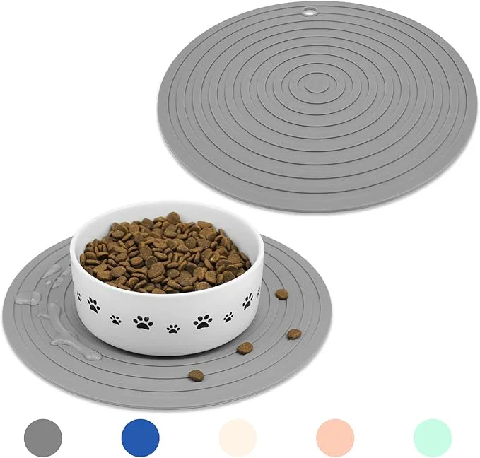 Convenient Ptlom Pet Food Mat for Dog and Cat Placemat 2 Pcs Mat for Prevent Food and Reliable
