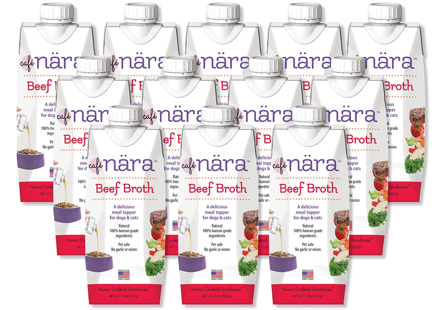 Refined Cafe Nara Grain- Beef Bone Broth Topper for Dogs Cats – 12-Pack 1.1 lbs High-Quality