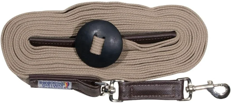 Flexible Dura-Tech German Web Cord Lunge Line for Horses Soft Grip Ribbed Webbing Lightweight Durable Nickel-Plated Snap or Chain Options Lunch Line with Swivel End and Snap High-Grade