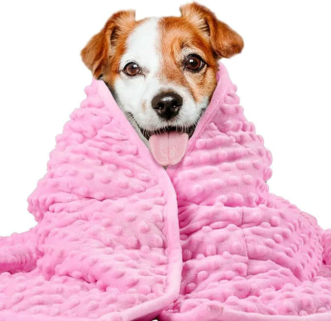 Convenient LaSyL Weighted Blanket for Pets Thunder Blanket for Dogs Anxiety Premium Soft Minky Relaxation Calming Anti Anxiety Used in Car Bed Couch Pink Washable Medium 32 x40 About ThisOverview Organic